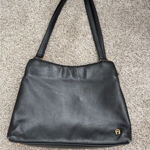 Etienne Aigner Black Leather Shoulder Bag with Gold A Logo